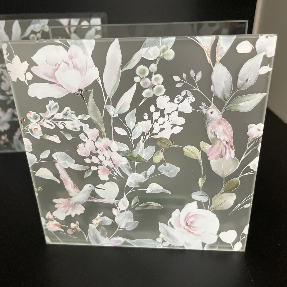 2-Set Glass tea light Holders with Hummingbirds Roses flowers Water Color design - Picture 6 of 7